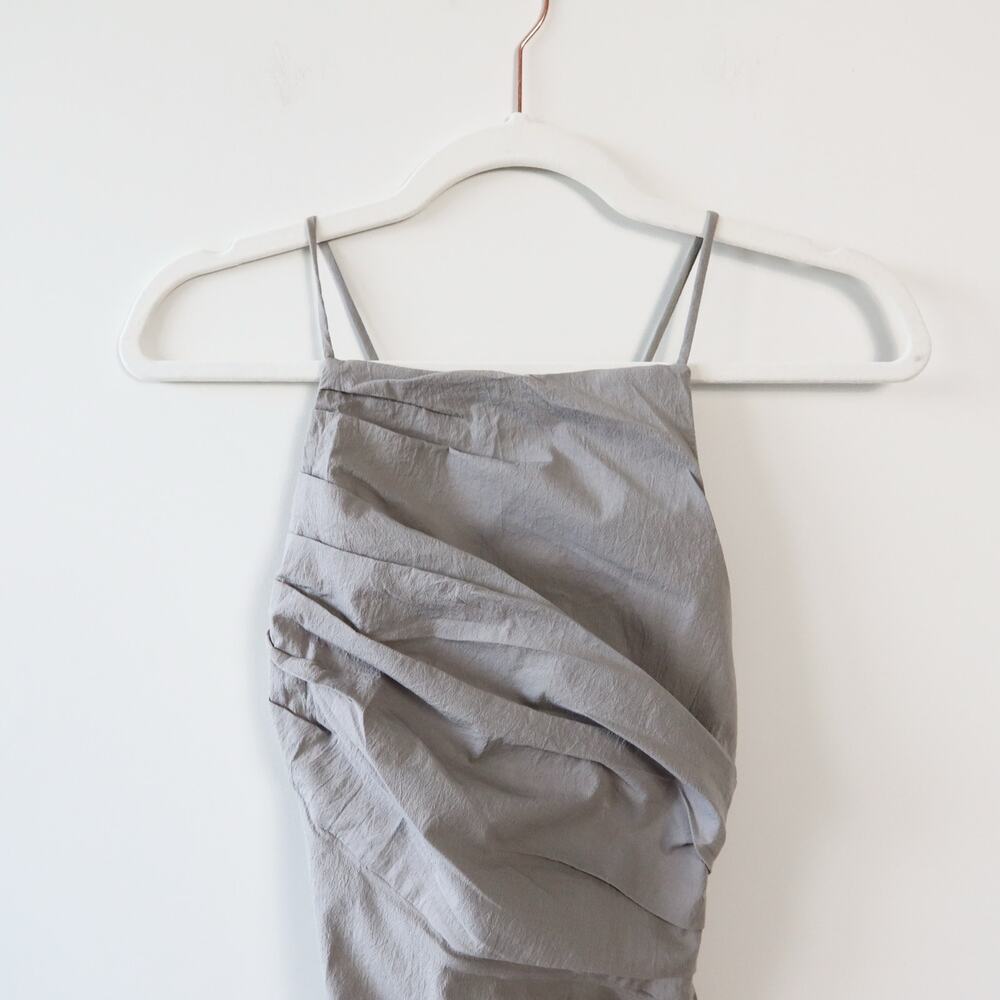 Zara Draped Linen Blend Mini Dress Grey XS - Picture 4 of 11
